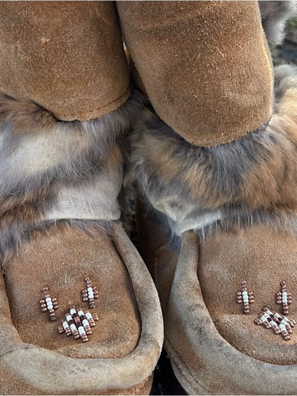 Kids Brown Faux-Fur Suede Winter Moccasin Boots